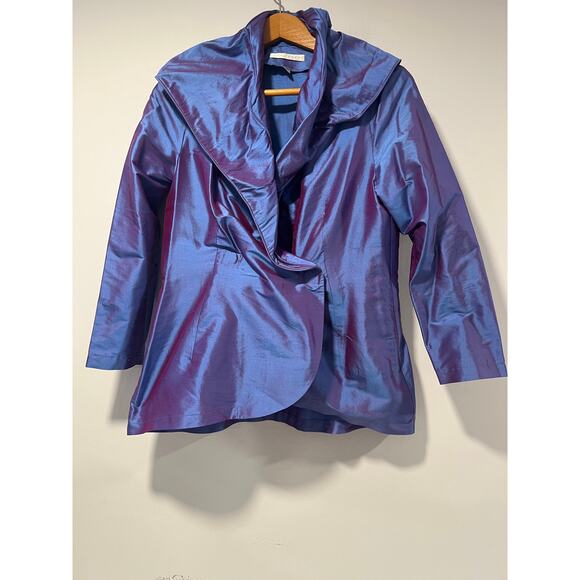 Lorain Croft 100% Silk Wrap Blouse Cocktail Metallic Shimmer Purple Small JL - Picture 2 of 14